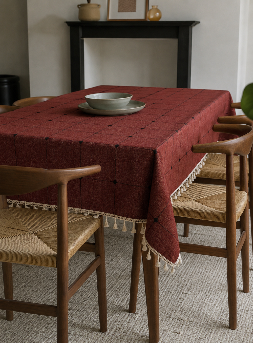 Pastoral Plaid Tassel Tablecloth